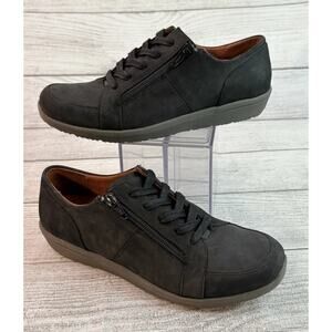 Vionic Women’s Suede Lace-Up Sneakers Abigail Slate Side Zip Black Size 7